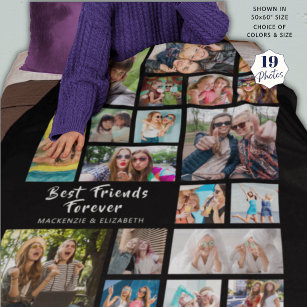 Modern BEST FRIENDS FOREVER Photo Collage Black Fleece Blanket