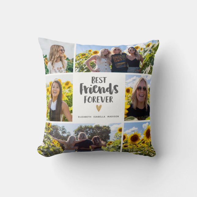 Modern Best Friends Forever Photo Collage Cushion (Front)