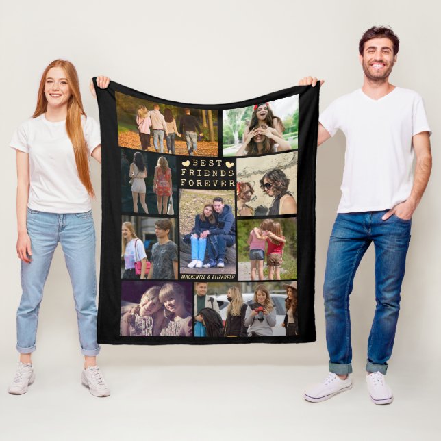 Modern BEST FRIENDS FOREVER Photo Collage Fleece Blanket (In Situ)