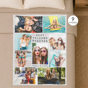 Modern BEST FRIENDS FOREVER Photo Collage Gray Fleece Blanket