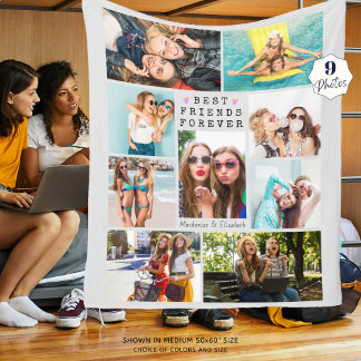 Modern BEST FRIENDS FOREVER Photo Collage Gray Fleece Blanket