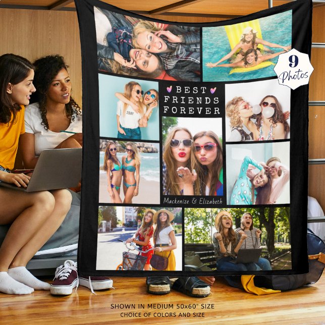 Modern BEST FRIENDS FOREVER Photo Collage Names Fleece Blanket (Creator Uploaded)