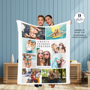 Modern BEST FRIENDS FOREVER Photo Collage Names Fleece Blanket