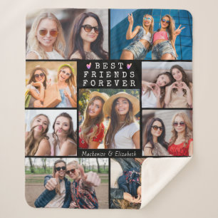 Modern BEST FRIENDS FOREVER Photo Collage Names Sherpa Blanket