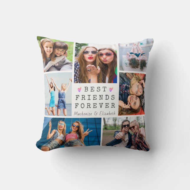 Modern BEST FRIENDS FOREVER Photo Collage White Cushion (Front)