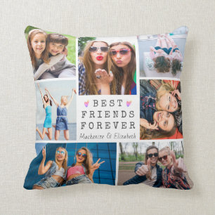Modern BEST FRIENDS FOREVER Photo Collage White Cushion