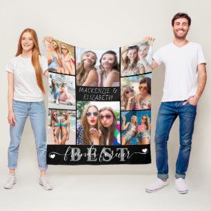 Modern BEST FRIENDS FOREVER Script 8 Photo Fleece Blanket