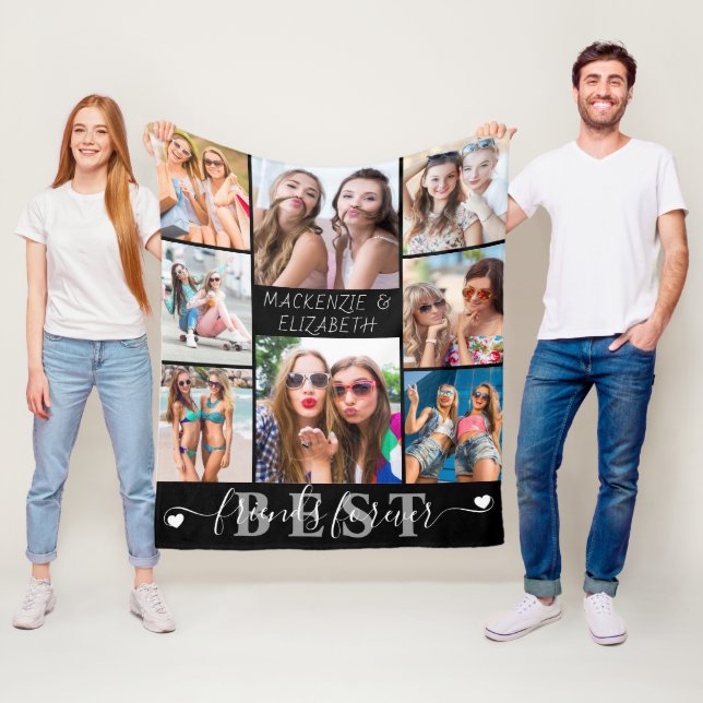 Modern BEST FRIENDS FOREVER Script 8 Photo Fleece Blanket (In Situ)