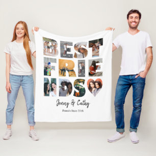 Modern Best Friends Heart Besties Photo Collage Fleece Blanket
