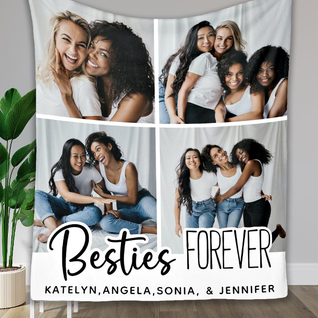 Modern Best Friends Personalised Chic 4 Photos Fleece Blanket (Creator Uploaded)