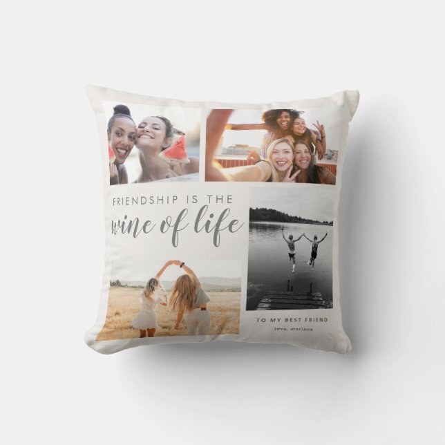 Modern Best Friends Photo Collage Quote Bff Bestie Cushion (Front)