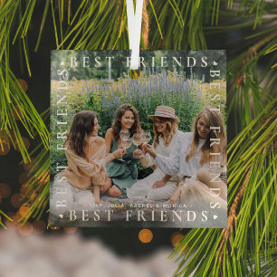 Modern Best Friends Photo & Name/s   Bestie Glass  Tree Decoration