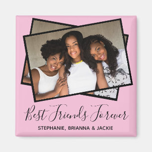 Modern Best Friends Photo Personalised Fun Pink Magnet