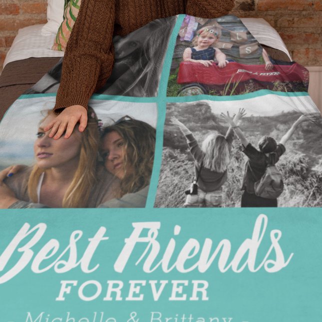 Modern Best Friends Photo | Teal Fleece Blanket (Creator Uploaded)
