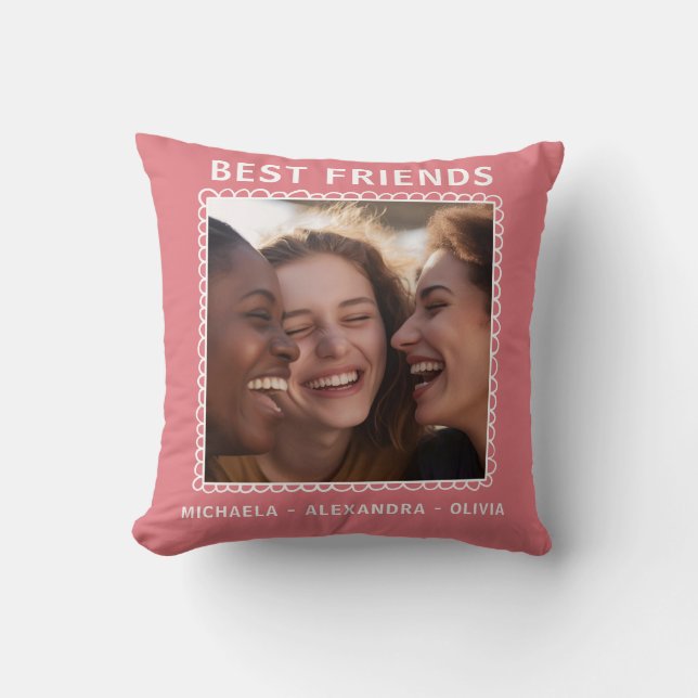 Modern Best Friends Pink Photo  Cushion (Front)