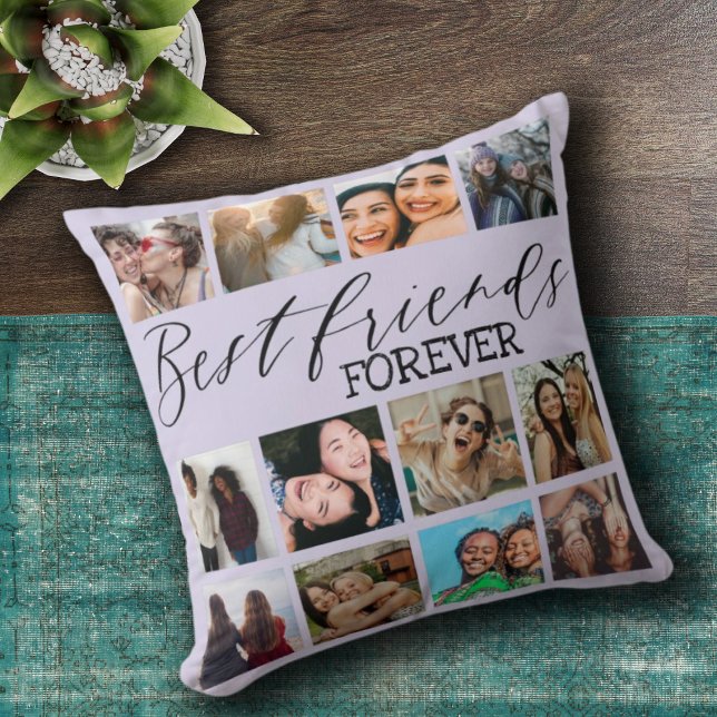 Modern Best Friends Purple Photo Collage Cushion (Creator Uploaded)