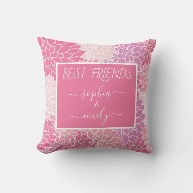 Modern Best Friends Script Name Pink Dahlia Cushion (Front)