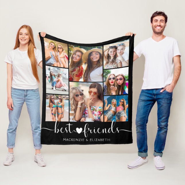 Modern Best Friends Script Photo Collage  Fleece Blanket (In Situ)