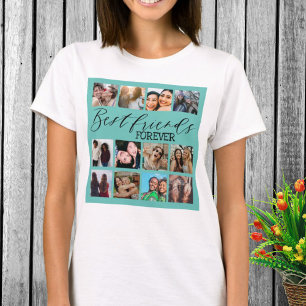 Modern Best Friends Teal Photo Collage T-Shirt