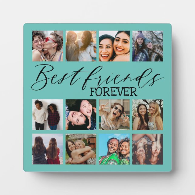Modern Best Friends Teal Photo Collage T-Shirt Plaque (Front)
