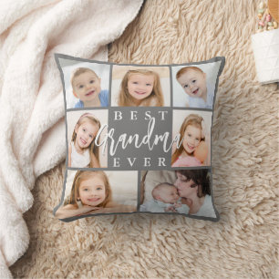 Modern BEST GRANDMA EVER 7 Photo Collage Custom Cushion