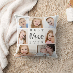 Modern BEST GRANDMA EVER 7 Photo Collage Custom Cushion