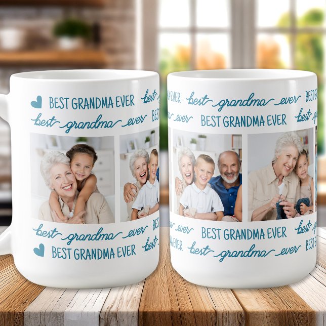 Modern Best GRANDMA Ever Personalised 4 Photo Coffee Mug (Creator Uploaded)