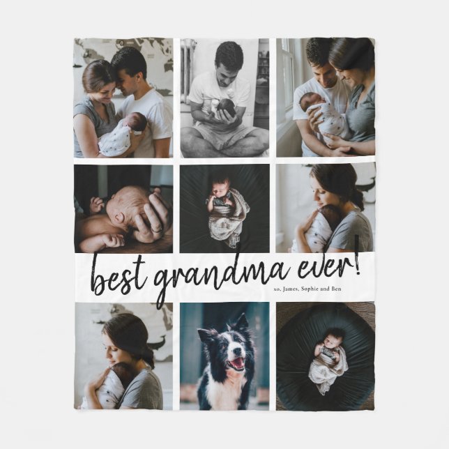 Modern Best Grandma Ever Photo Collage Fleece Blanket (Front)