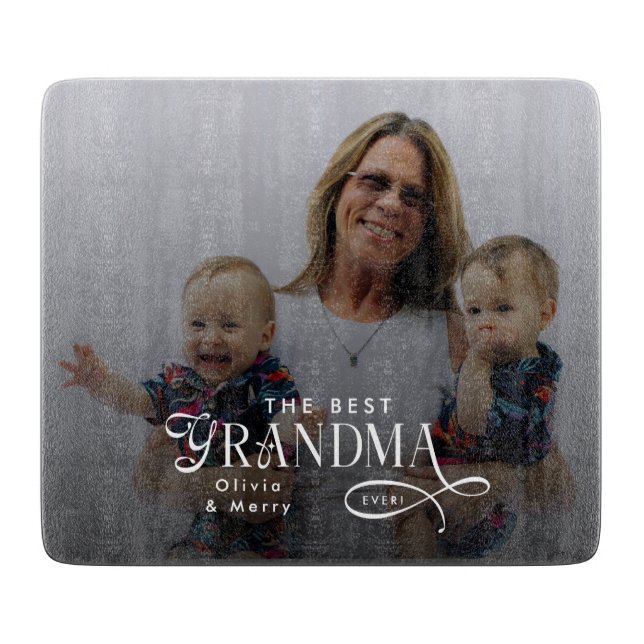 Modern Best Grandma Ever Photo Personalized Cutting Board (Front)