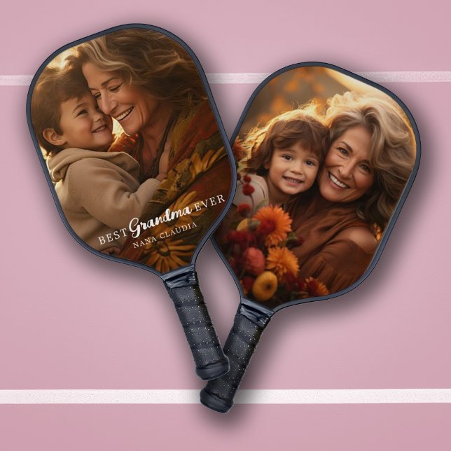 Modern Best Grandma or Grandparent Photo Pickleball Paddle (2 Photo Modern Best Grandma (Mama, Gigi, Nana, etc.) Ever Pickleball Paddle)