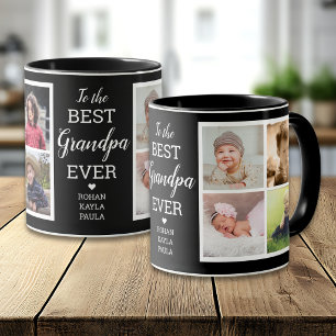Modern Best Grandpa Ever 8 Photo Collage Black Mug