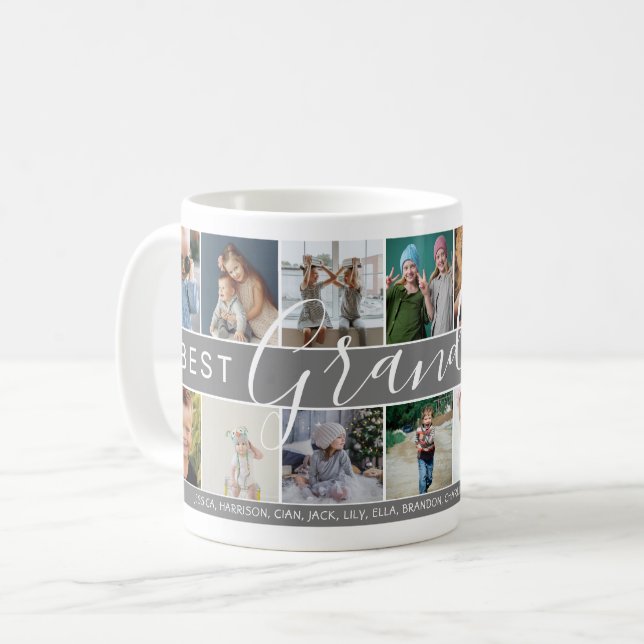Modern Best Grandpa Ever Photo Collage & Names Coffee Mug (Front Left)