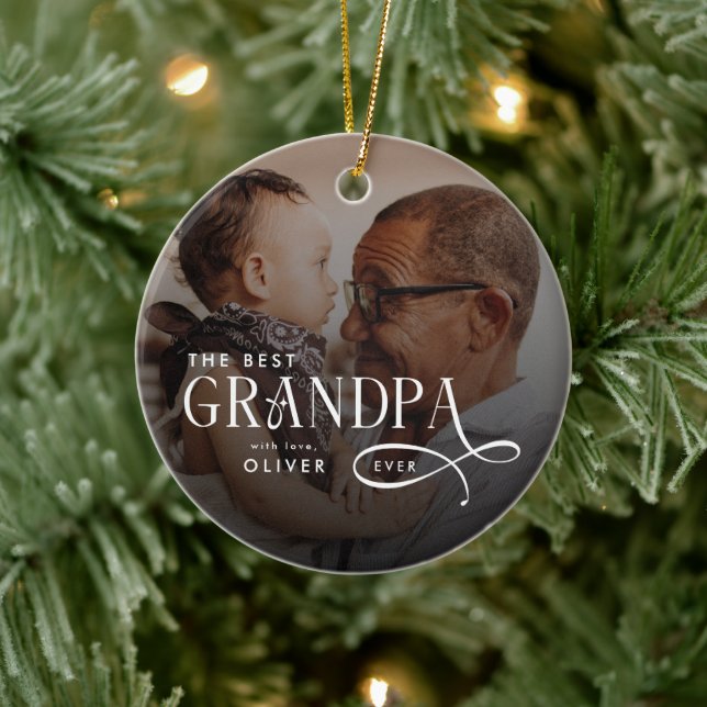 Modern Best GrandPa Ever Photo Personalized Ceramic Ornament (Tree)
