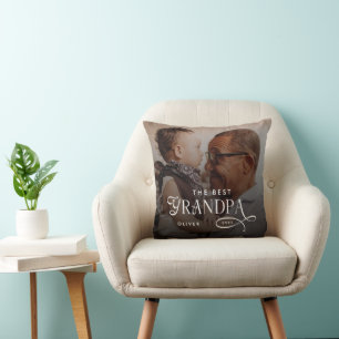 Modern Best GrandPa Ever Photo Personalized Cushion