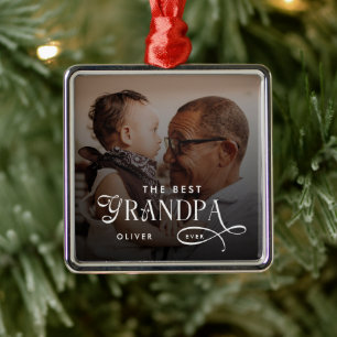 Modern Best GrandPa Ever Photo Personalized Metal Ornament