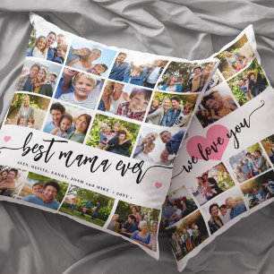 Modern Best Mama Ever 32 photo collage keepsake Cushion