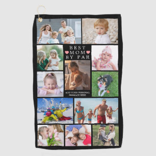 Modern BEST MOM BY PAR Photo Collage Personalised Golf Towel