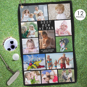 Modern BEST MOM BY PAR Photo Collage Personalised Golf Towel