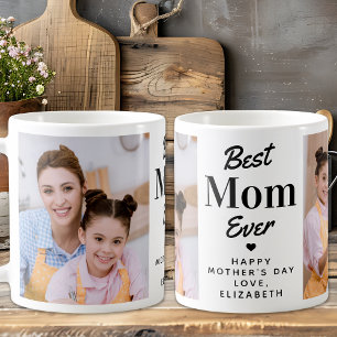 Modern Best MOM Ever Mother's Day Custom 2 Photo Coffee Mug