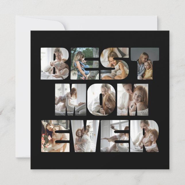Modern Best Mum Ever 11 Photos Collage Black Holiday Card (Front)