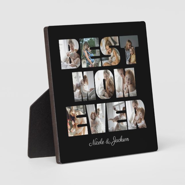 Modern Best Mum Ever 11 Photos Collage Black Plaque (Front)