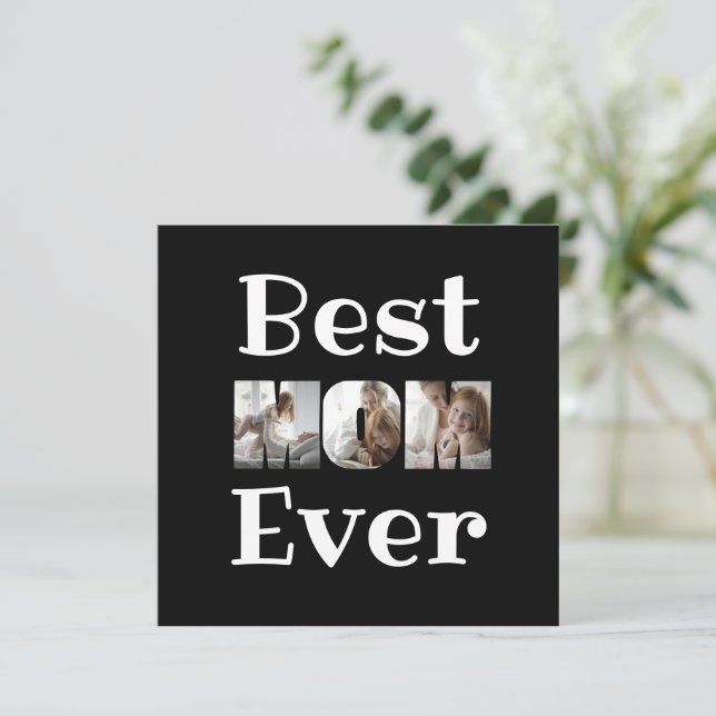 Modern Best Mum Ever 3 Photos Collage Black Holiday Card (Standing Front)