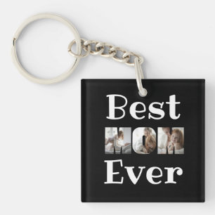 Modern Best Mum Ever 3 Photos Collage Black Key Ring
