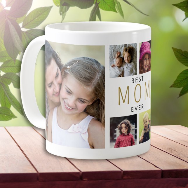 Modern Best mum Ever 6 Photo Collage White Coffee Mug (Creator Uploaded)