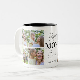Modern Best Mum Ever 8 Photo Collage Personalised Two-Tone Coffee Mug