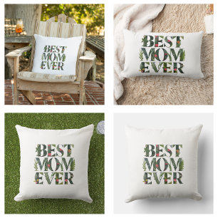 Modern Best Mum Ever Cute Flowers And Green Plants Lumbar Cushion