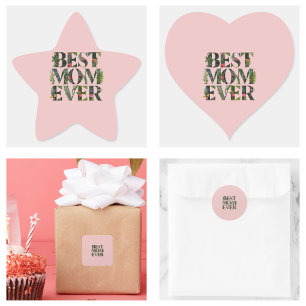 Modern Best Mum Ever Cute Flowers And Green Plants Square Sticker