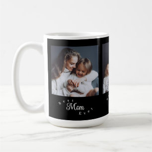 Modern Best Mum Ever Elegant Script Black 3 Photo Coffee Mug