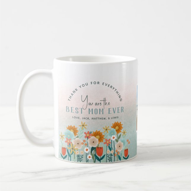 Modern Best Mum Ever Floral Photo Collage Coffee Mug (Left)