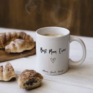 Modern Best Mum Ever & Kids Name Script Two-Tone Coffee Mug